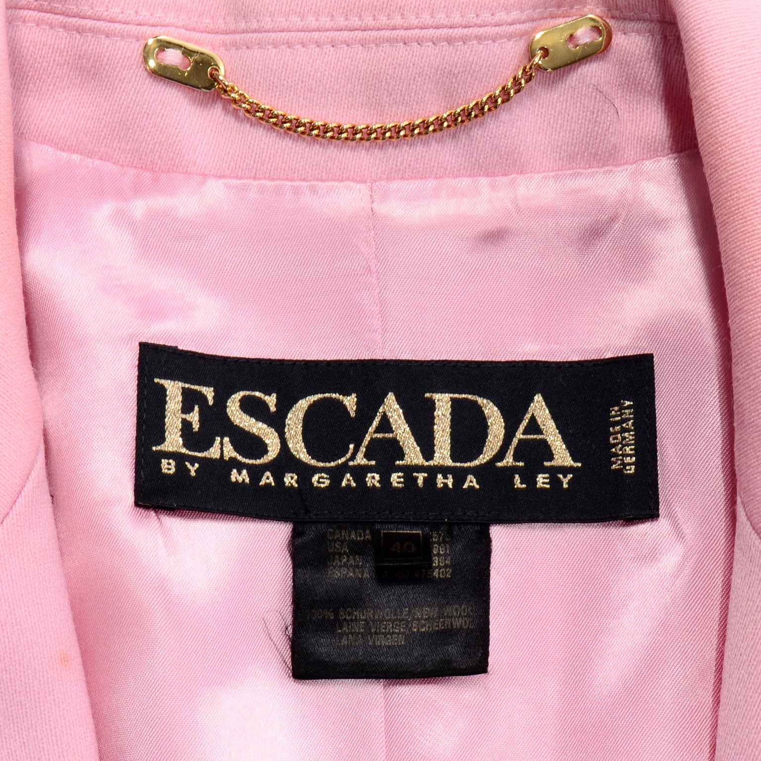 Escada Vintage Pink Longline Blazer Jacket Margaretha Ley w Black