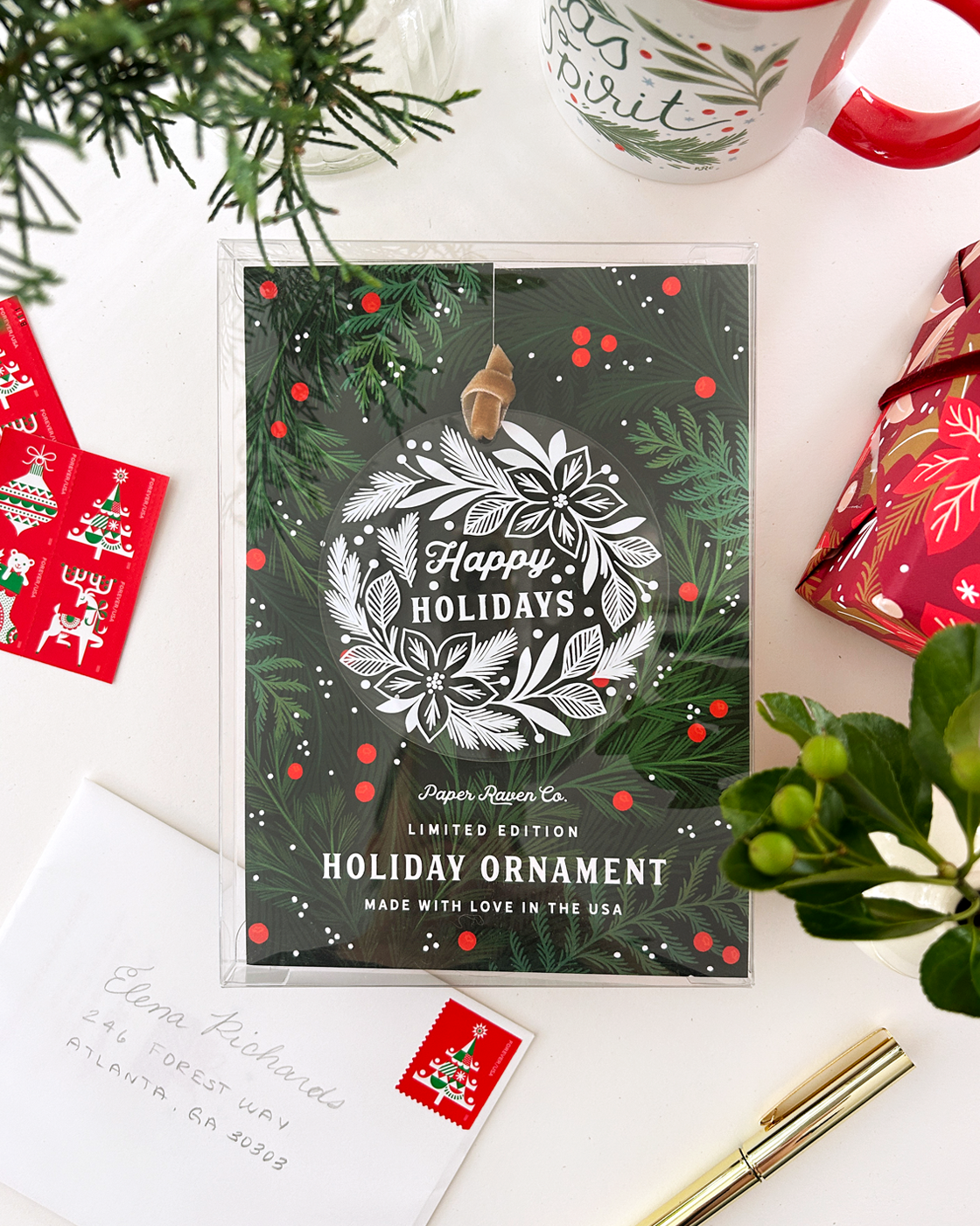 Limited Edition Acrylic Ornament: Happy Holidays – Paper Raven Co.