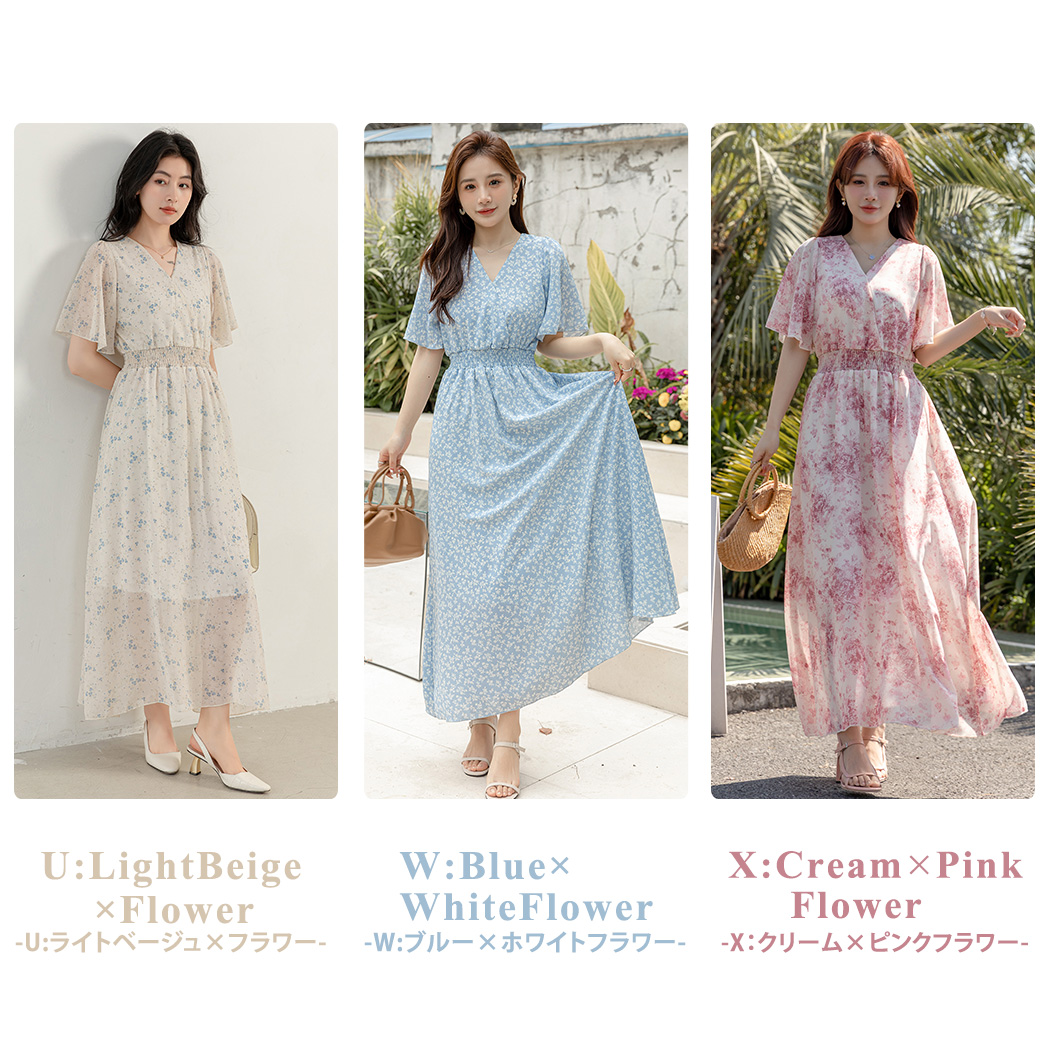 リゾートワンピース レディース サマードレス ロング マキシ丈 半袖 A