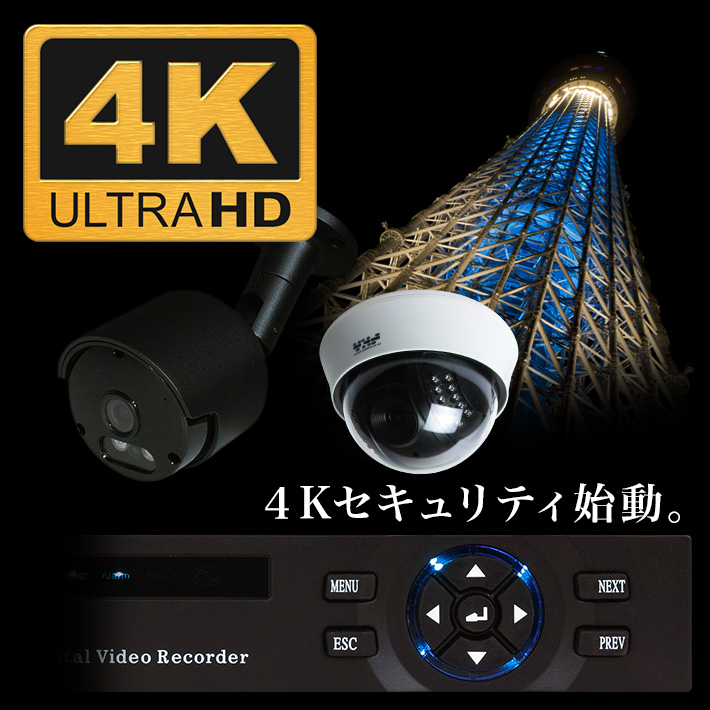 AI搭載 防犯カメラ 800万画素 赤外線暗視 レコーダーセット 屋外防水