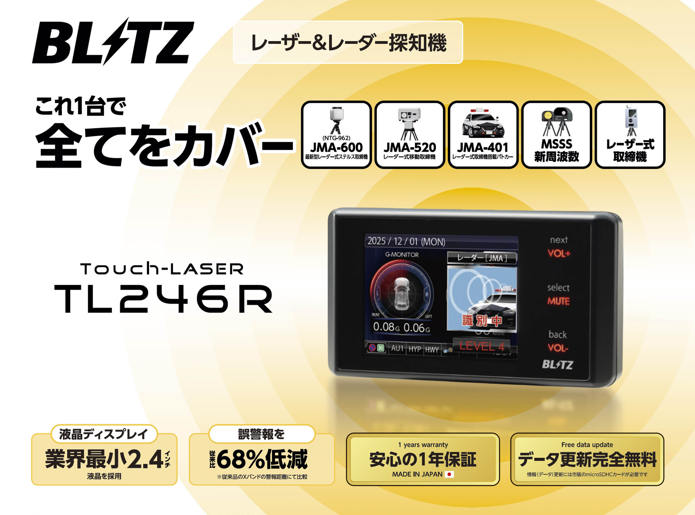 BLITZ（ブリッツ） レーザー＆レーダー探知機 + 直接配線コード セット