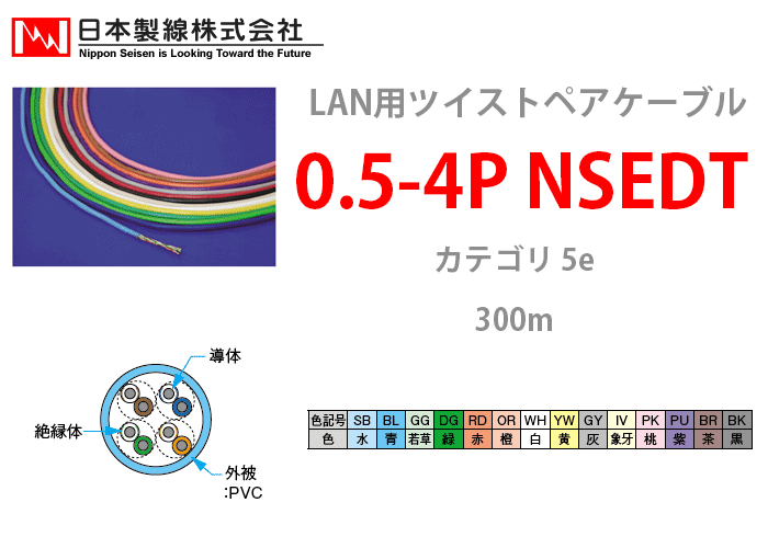 0.5-4P NSEDT 日本製線 300m LANケーブル CAT5e UTP | SB 水：0.5-4P