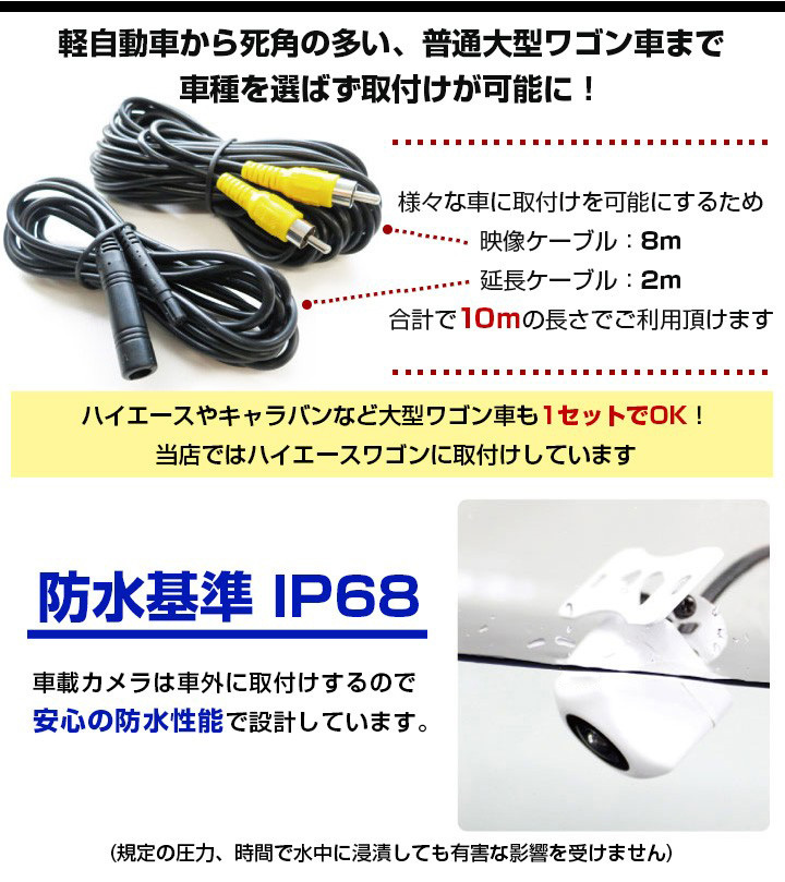 MDV-727DT 対応 車載カメラ 12V対応 角型 バックカメラ 広角 防水IP68