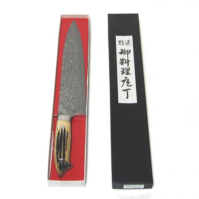 送料無料】 越前数馬作 粉末ハイス鋼ダマスカス 雷神 はやぶさ型 牛刀