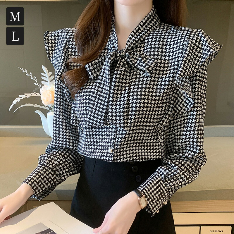 COCOMOMO ボウタイ リボン ブラウス 千鳥格子 ボウタイブラウス