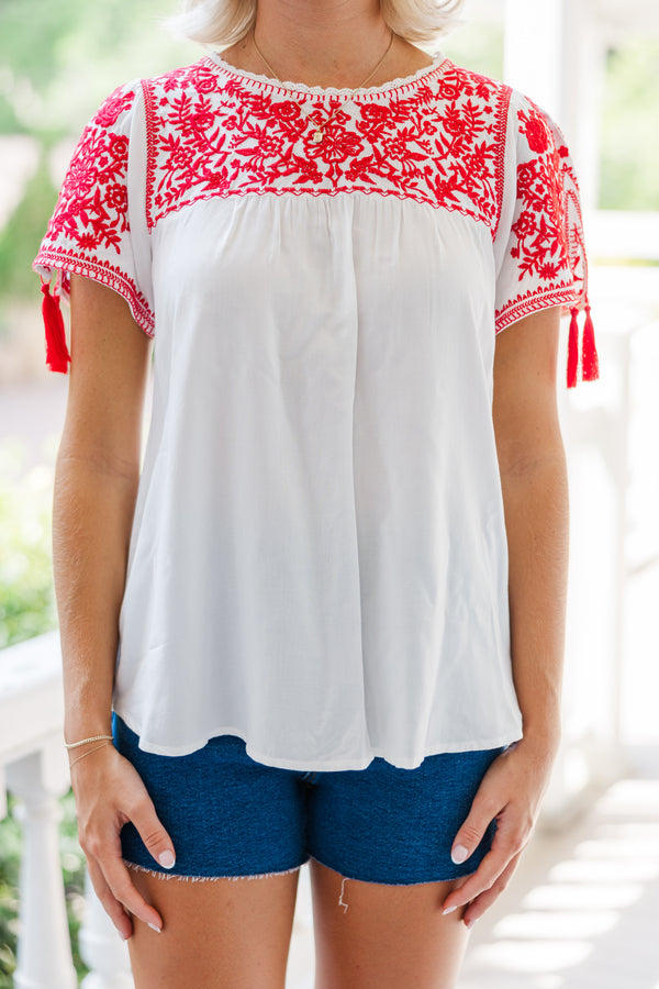 All The Info I Need Red Embroidered Top – Shop the Mint