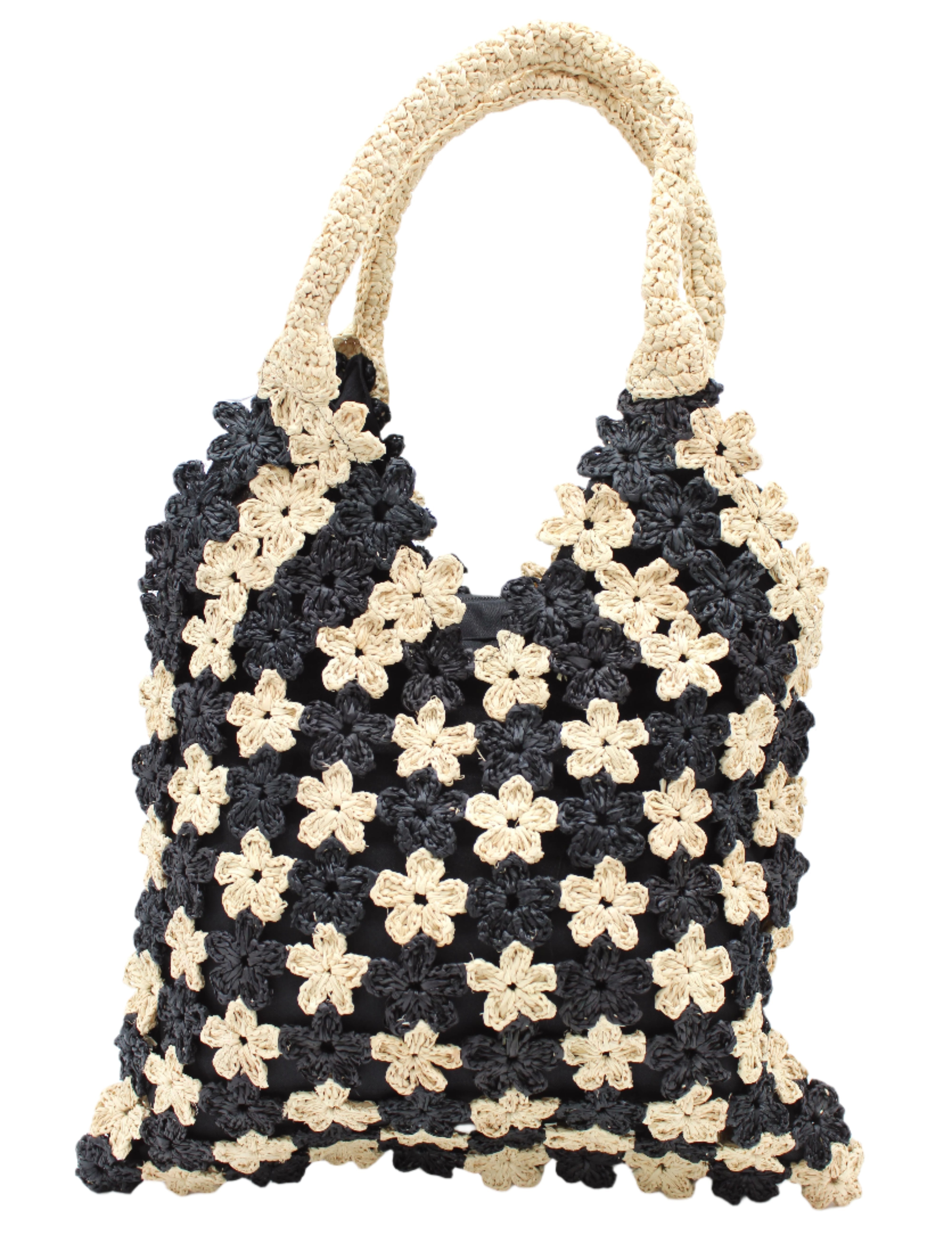 Amalie Two Tone Daisy Flower Crochet Straw Shoulder Bag Purse