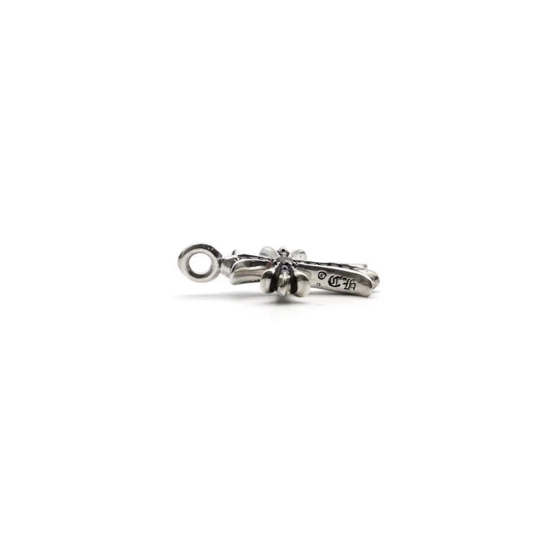 Chrome Hearts 925 Silver Black Diamonds Tiny Cross Pendant