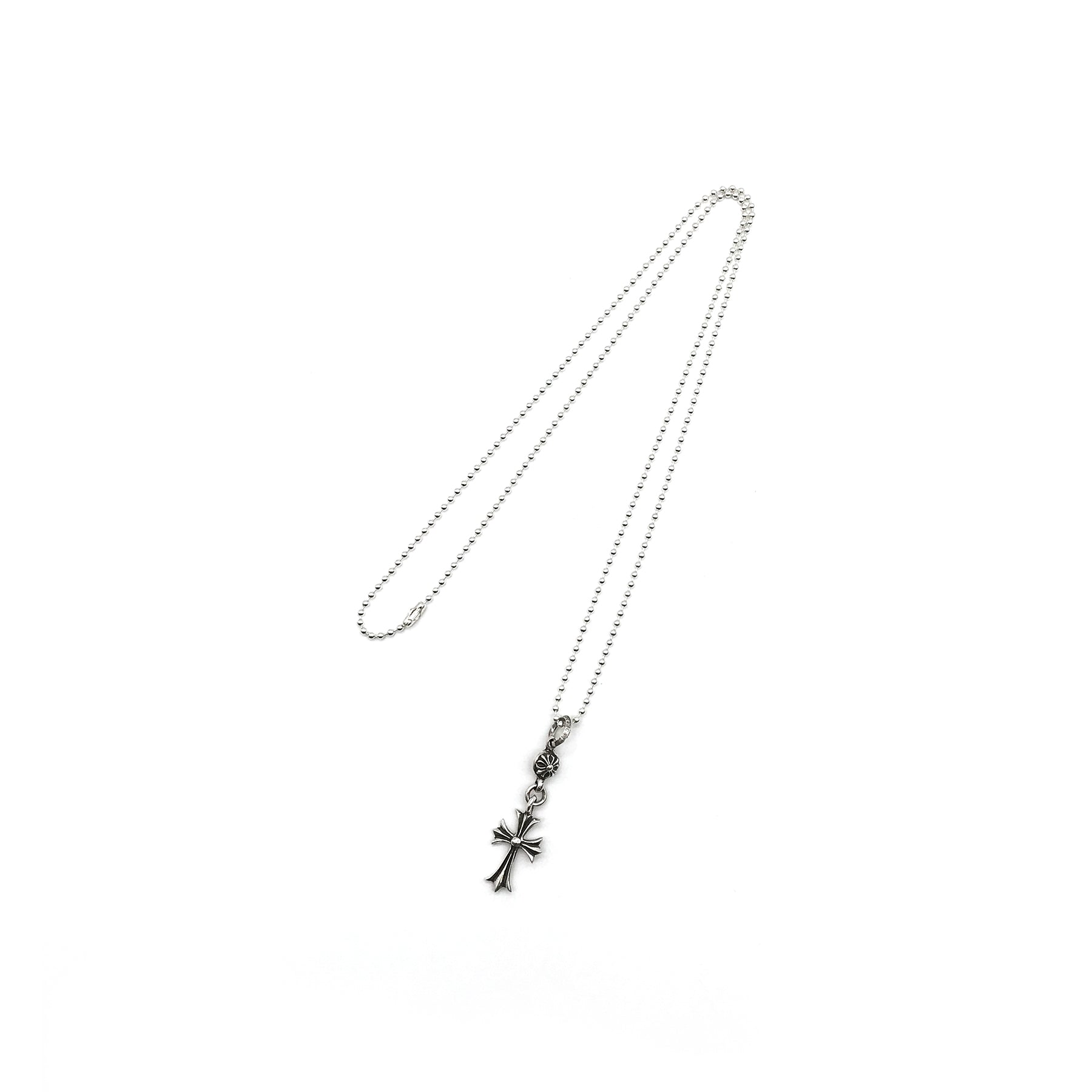 Chrome Hearts 925 Silver Ball Tiny Cross Chain ball Necklace