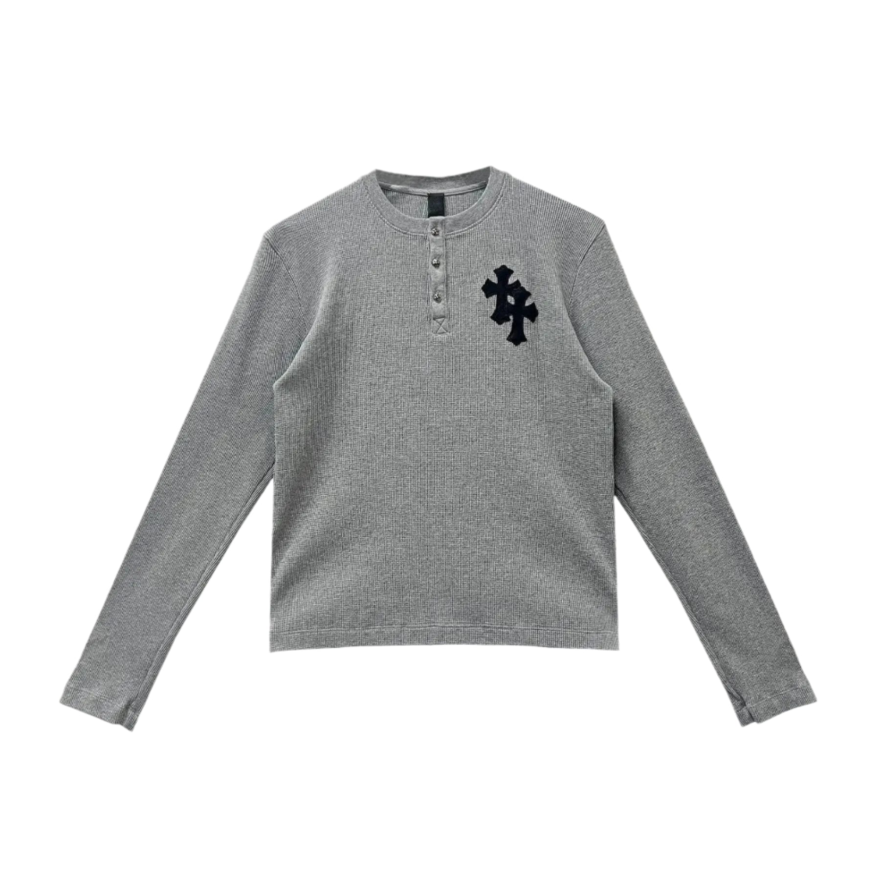 クロムハーツ グレー サーマル レザー クロス ロング スリーブ T