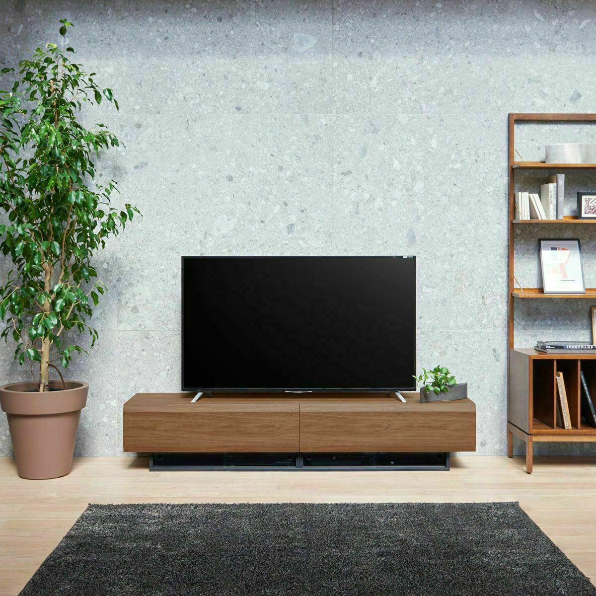 テレビ台 幅180cm 高さ36cm ダークブラウン 75V型対応 木質感のある