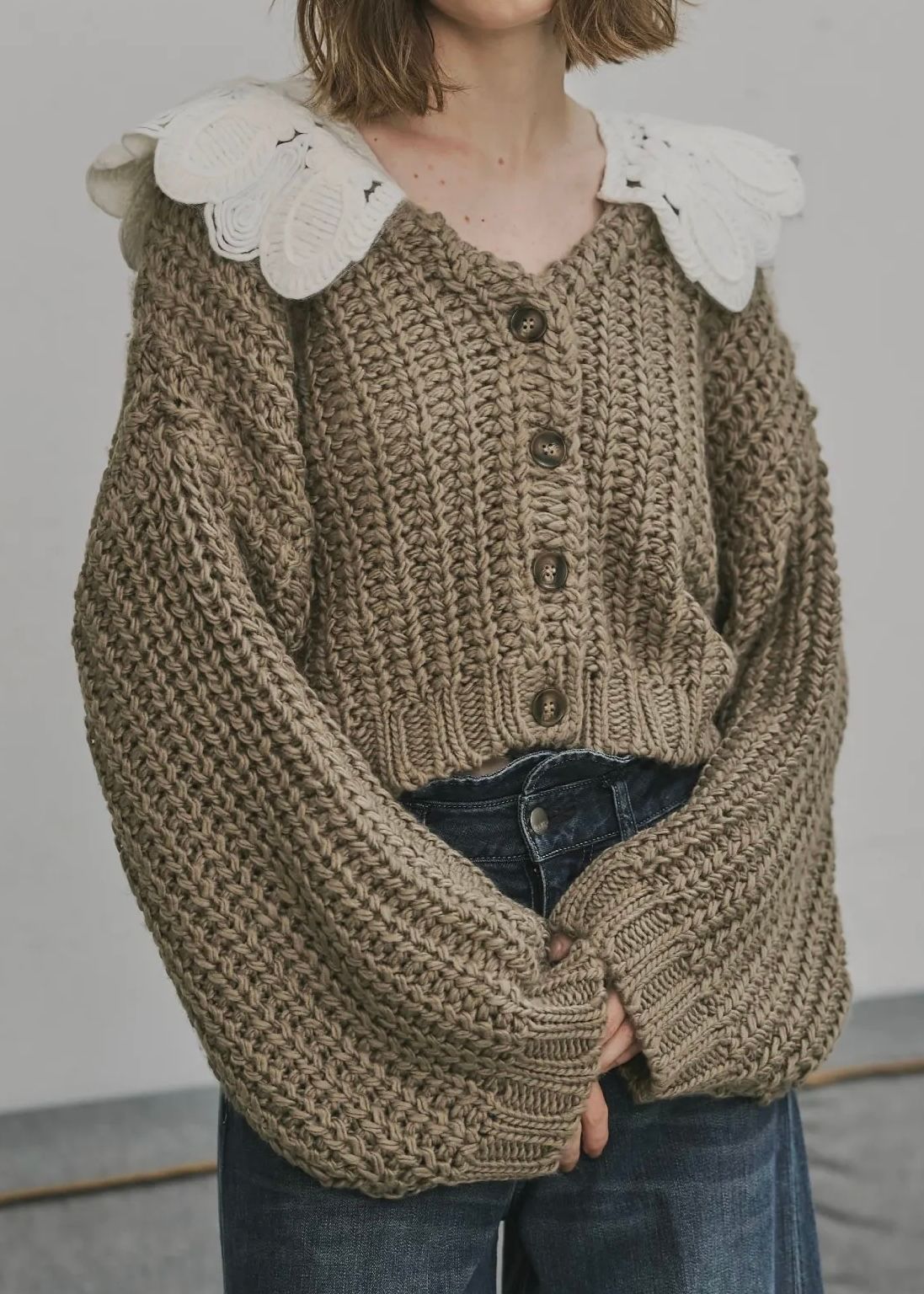 WILLFULLY - motif collar removal knit cardigan / モチーフカラー