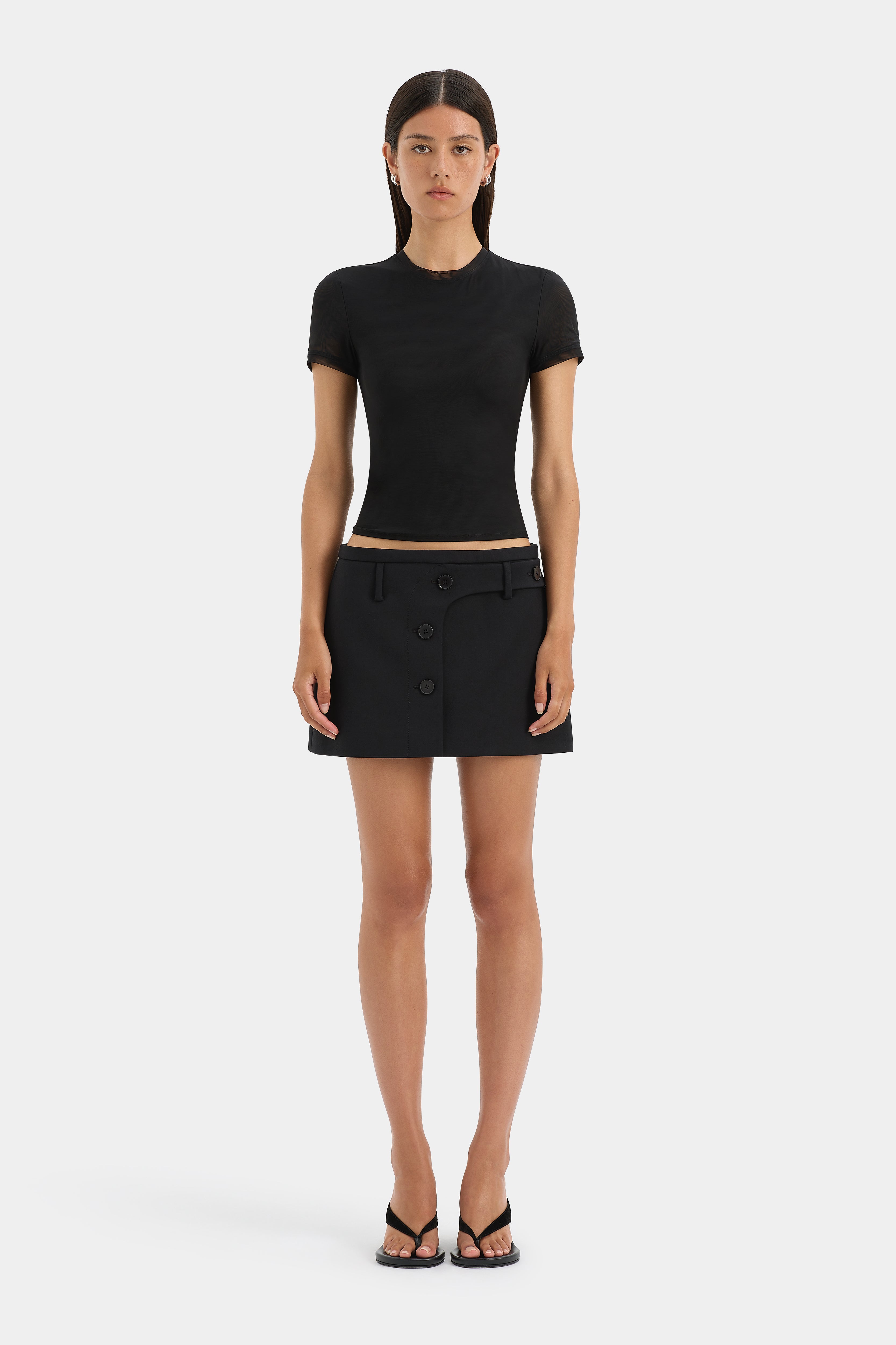 Sandrine Button Mini Skirt | Black | SIR.