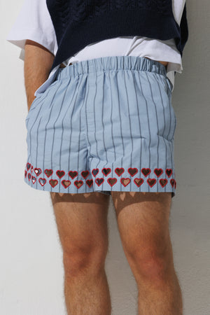 Two Steps Hearts Lace Shorts - Ice Blue Stripes – sombras