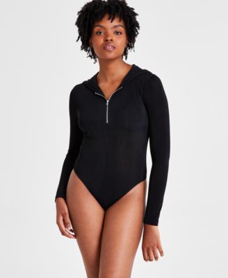 Bar III Women's Zip-Front Hoodie Bodysuit, Created for Macy's - Macy's