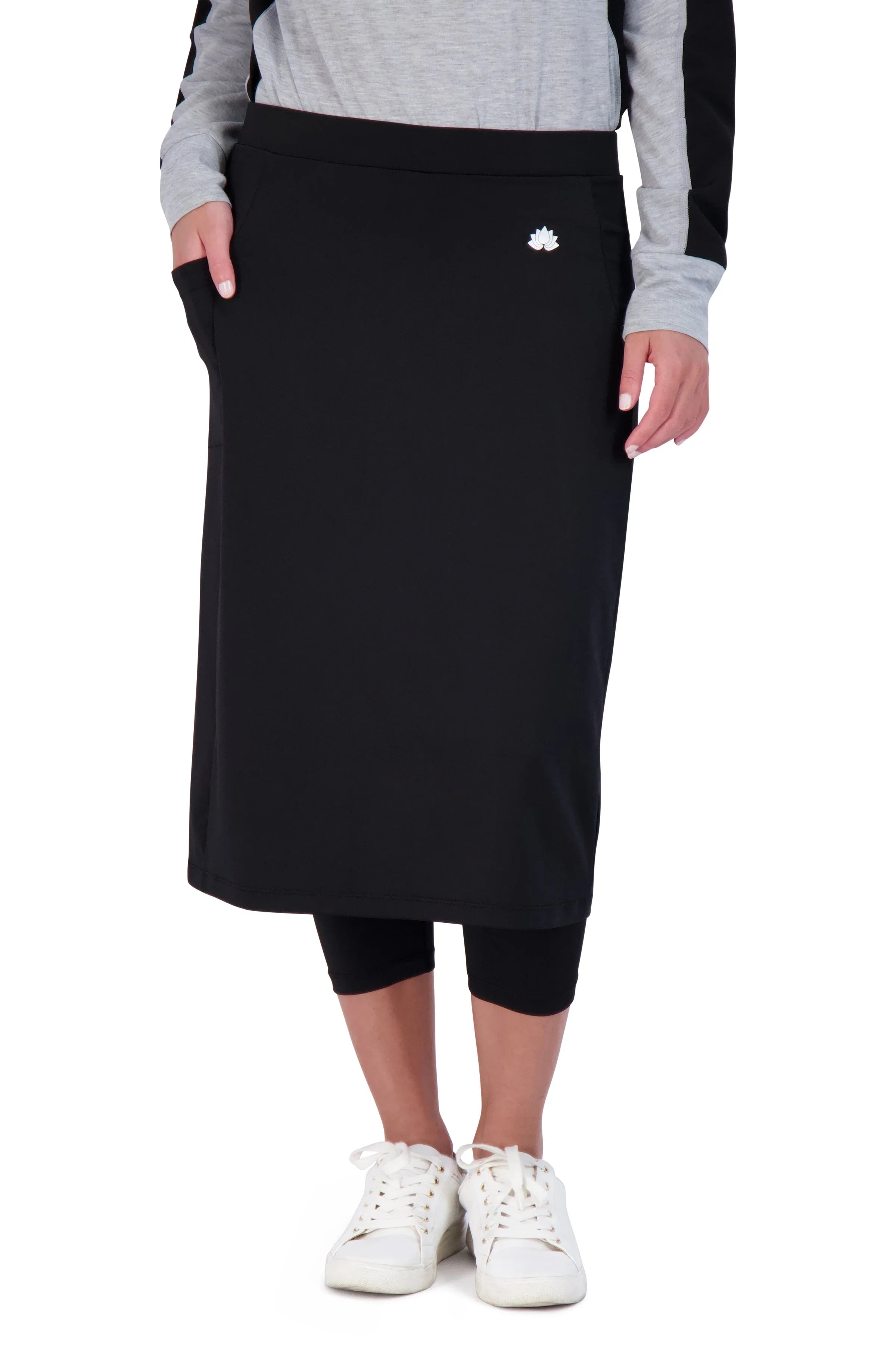modest skirt with attached leggings below the knee active skirt