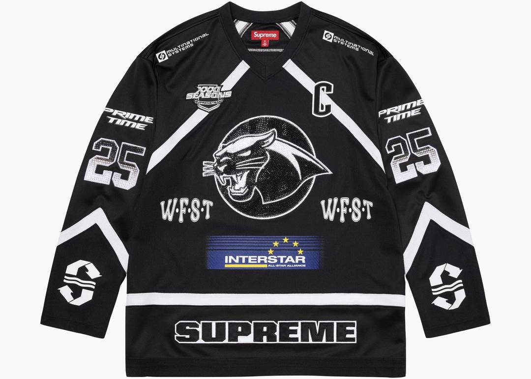 Supreme Rhinestone Hockey Jersey Black | Hype Clothinga