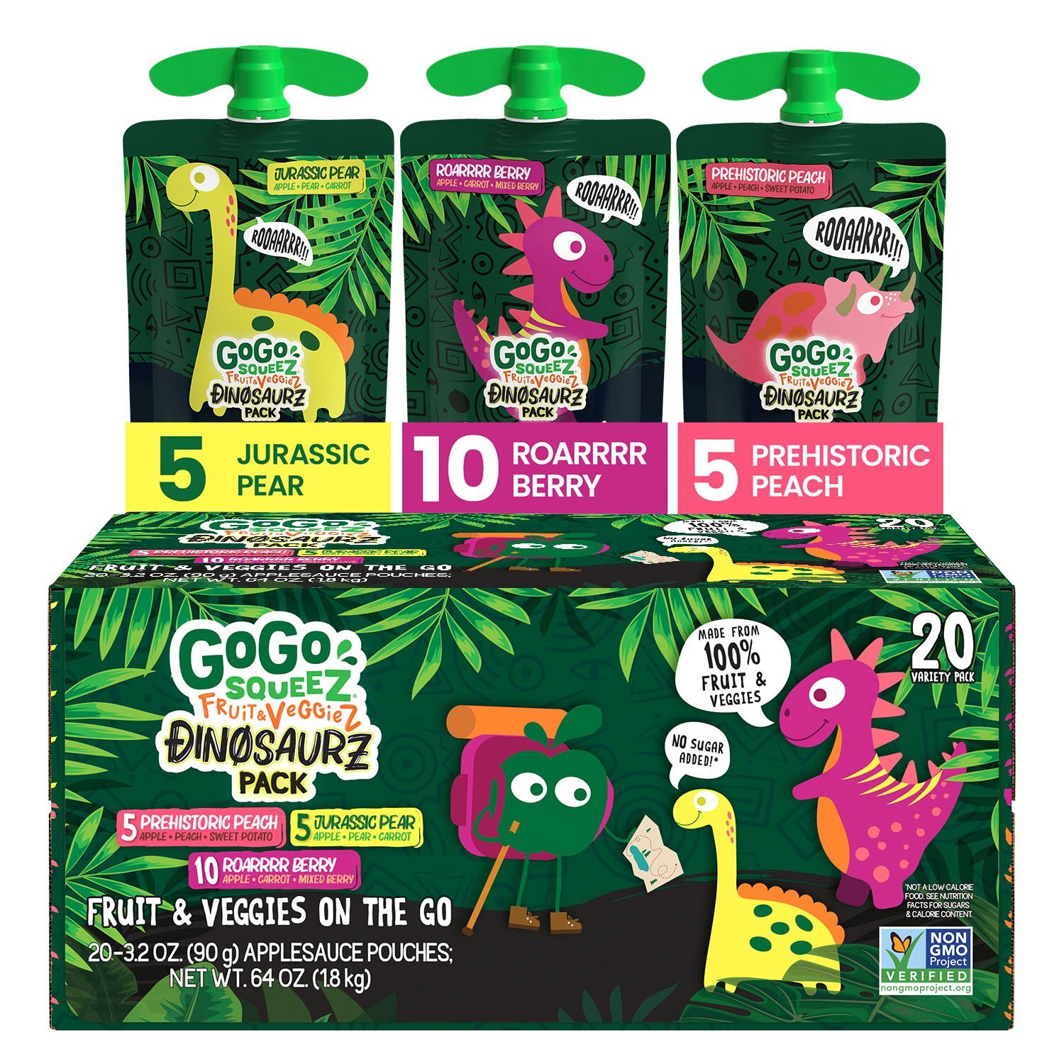 GoGo Squeez Dinosaurz Fruit and Veggies Variety Pack, Snack on the