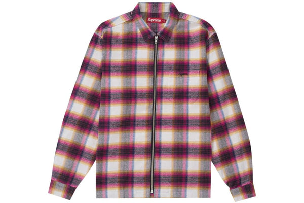 Supreme Shadow Plaid Flannel Zip Up Shirt (SS24) White