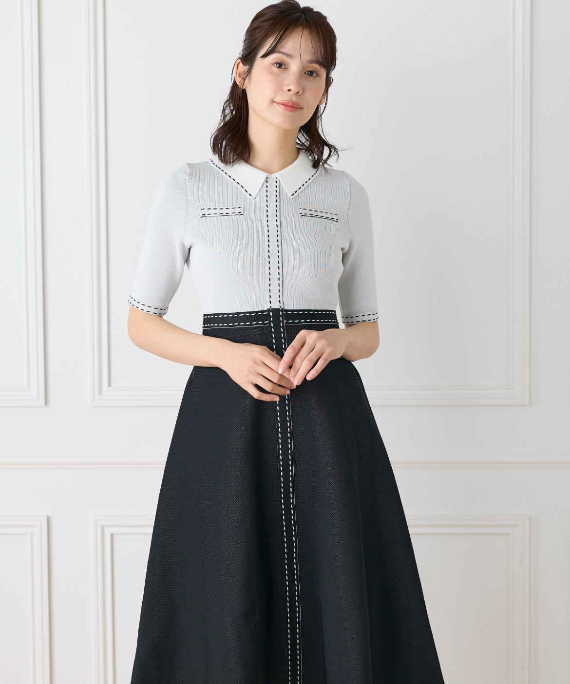 M Maglie le cassetto》ステッチポロ衿ニットワンピース｜M Maglie le