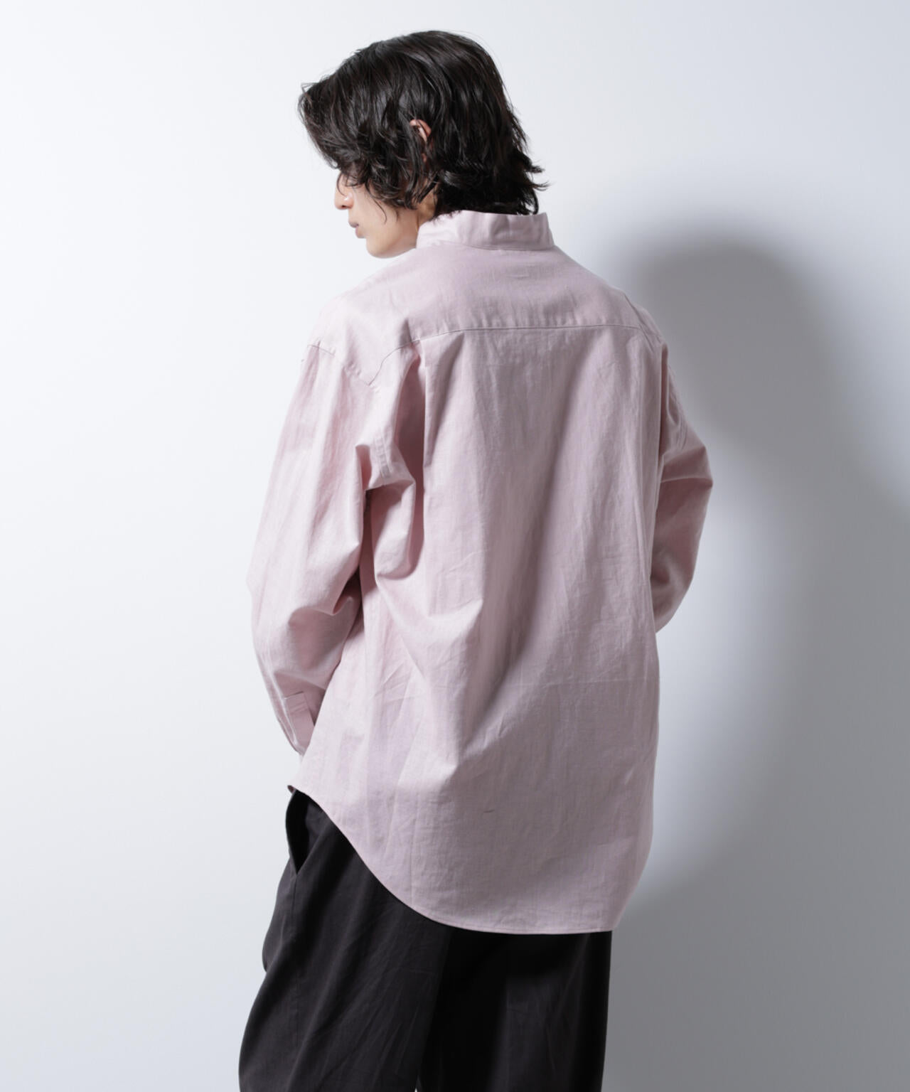 BELGIUM LINEN FABRICS」リネンコットンスタンドカラーシャツ