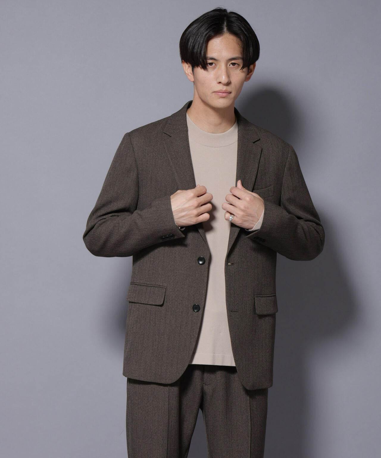 N JACKET BASIC｣ 洗えるMIXツイードストレッチジャケット(セットアップ可)