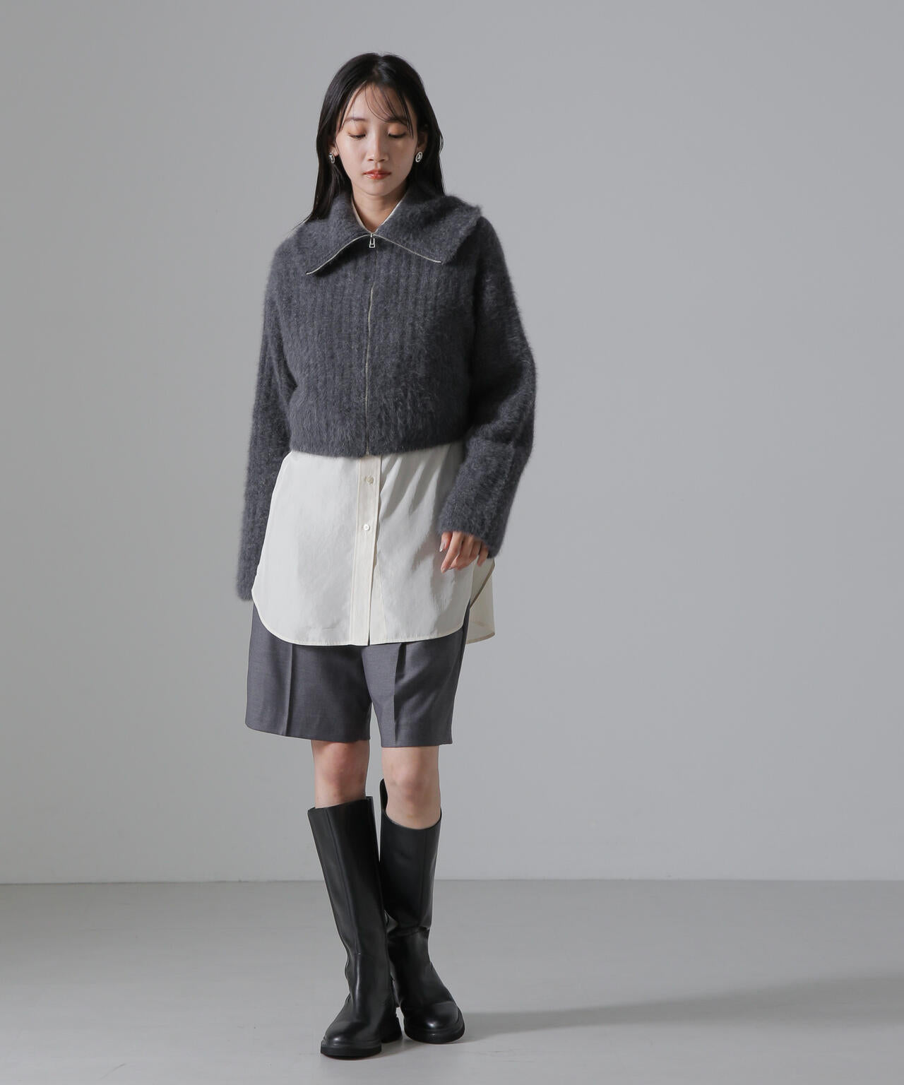 フォックス カシミヤ ショート ジップ カーディガン
