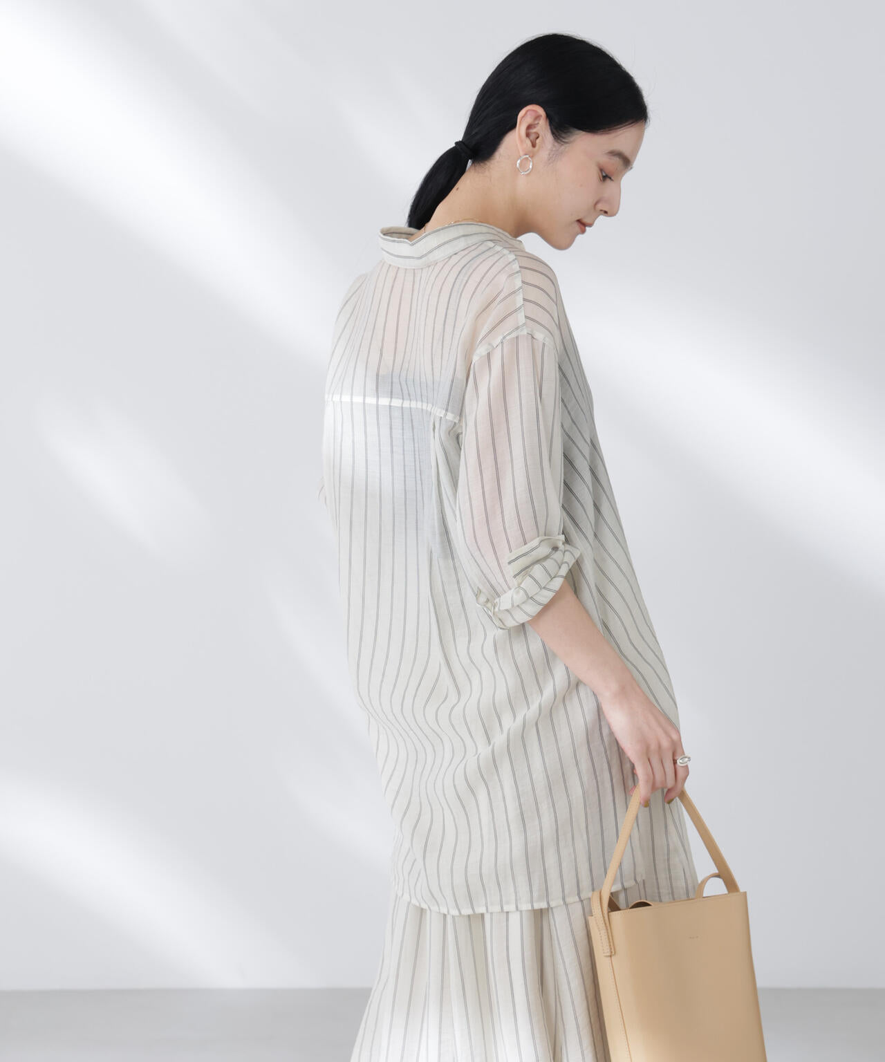 シアーストライプ オーバーサイズ ロングシャツ ( セットアップ 可)