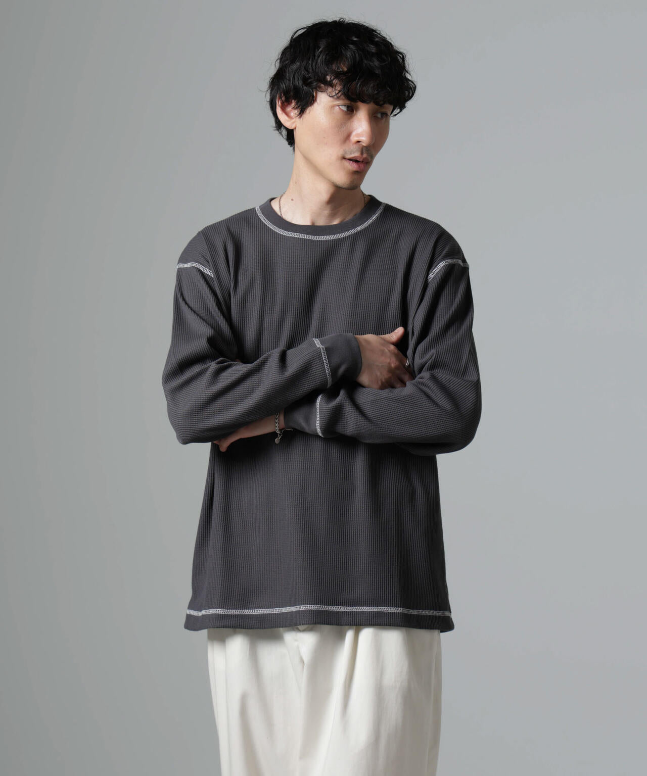 ステッチ ワッフル Tシャツ 長袖