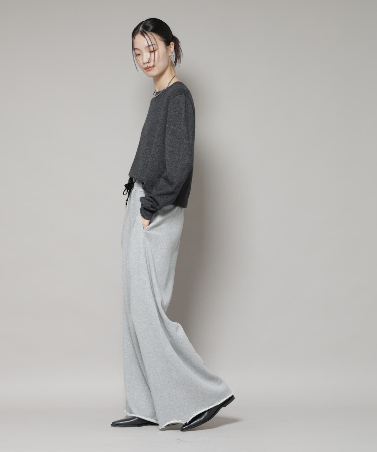 クルーネック カシミヤ混 ニット プルオーバー