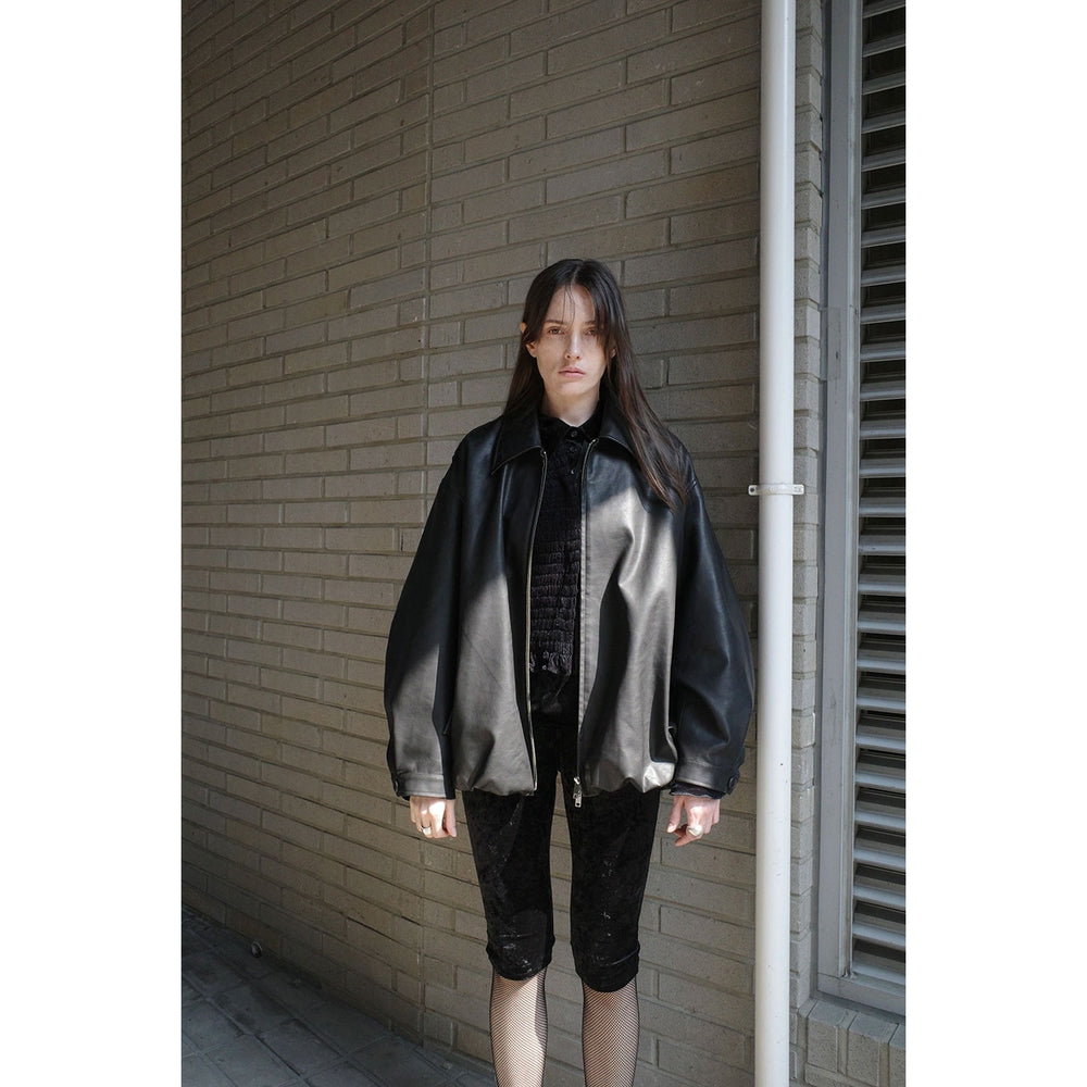 FAKE LEATHER BALLOON JACKET-BLACK- – OBLIGE