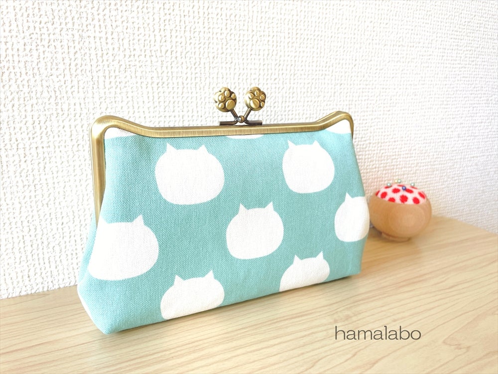 18cm版！かわいい！ネコ耳タイプのシンプルながま口ポーチの型紙