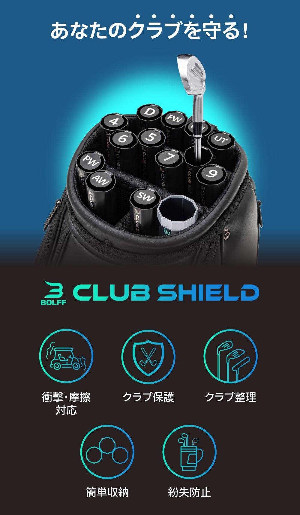 アンコール】14本のゴルフクラブを個別に保護＆整理できる！クラブ