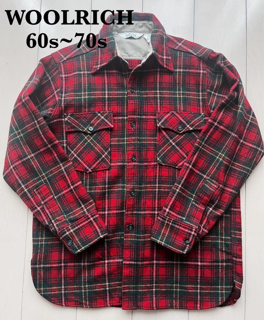 希少】WOOLRICH 60s~70s 赤緑チェックウールネルシャツ 三角タグ