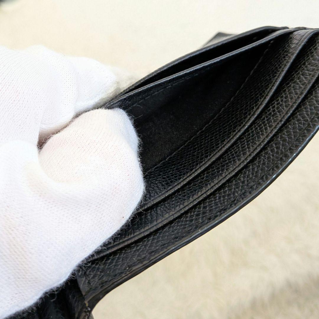 美品 BALLY ブラック レザー 二つ折り財布 マーネクリック シボ革