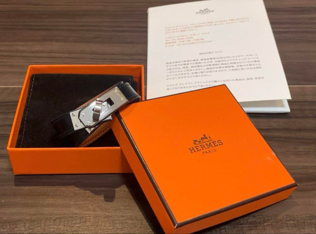 HERMES レザーブレスレット＜ケリー＞ドゥブルトゥール ブラック×シルバー HERMES（エルメス） ブレスレット KELLY DOUBLE TOUR ケリードゥブル