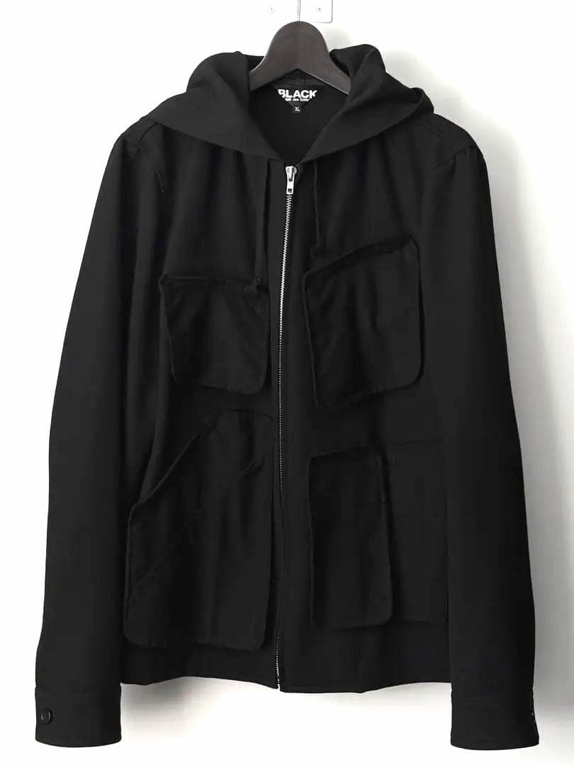 BLACK Comme des Garçons ウールパーカー Comme des Garçons Play Double Heart Hooded Zip Sweatshirt Black