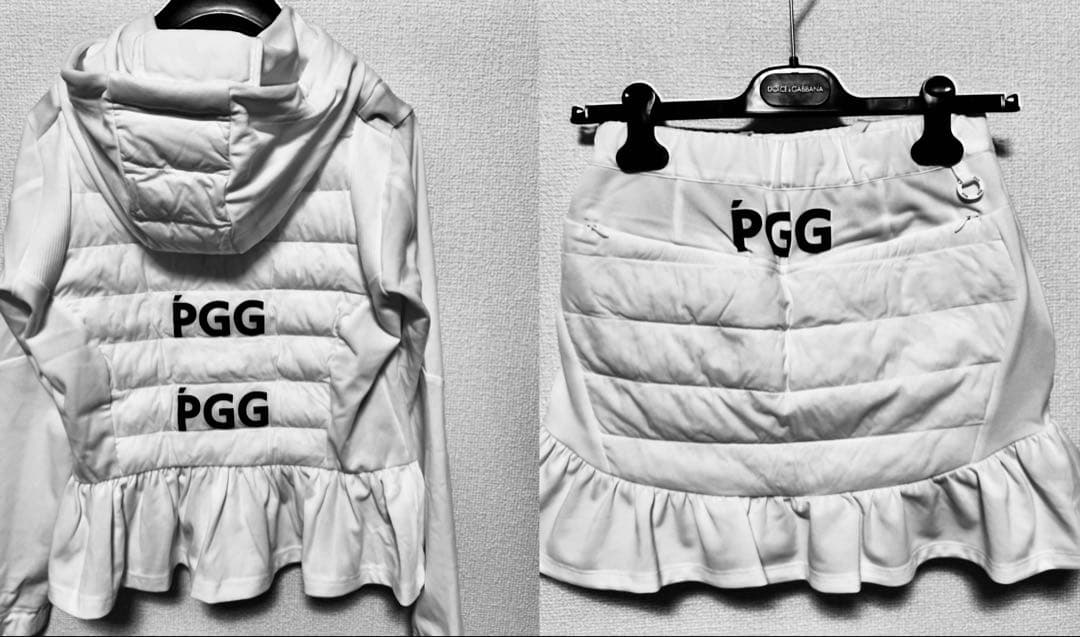 PGGパーリーゲイツジャケット&スカートセット白0ペプラムダブルジップ