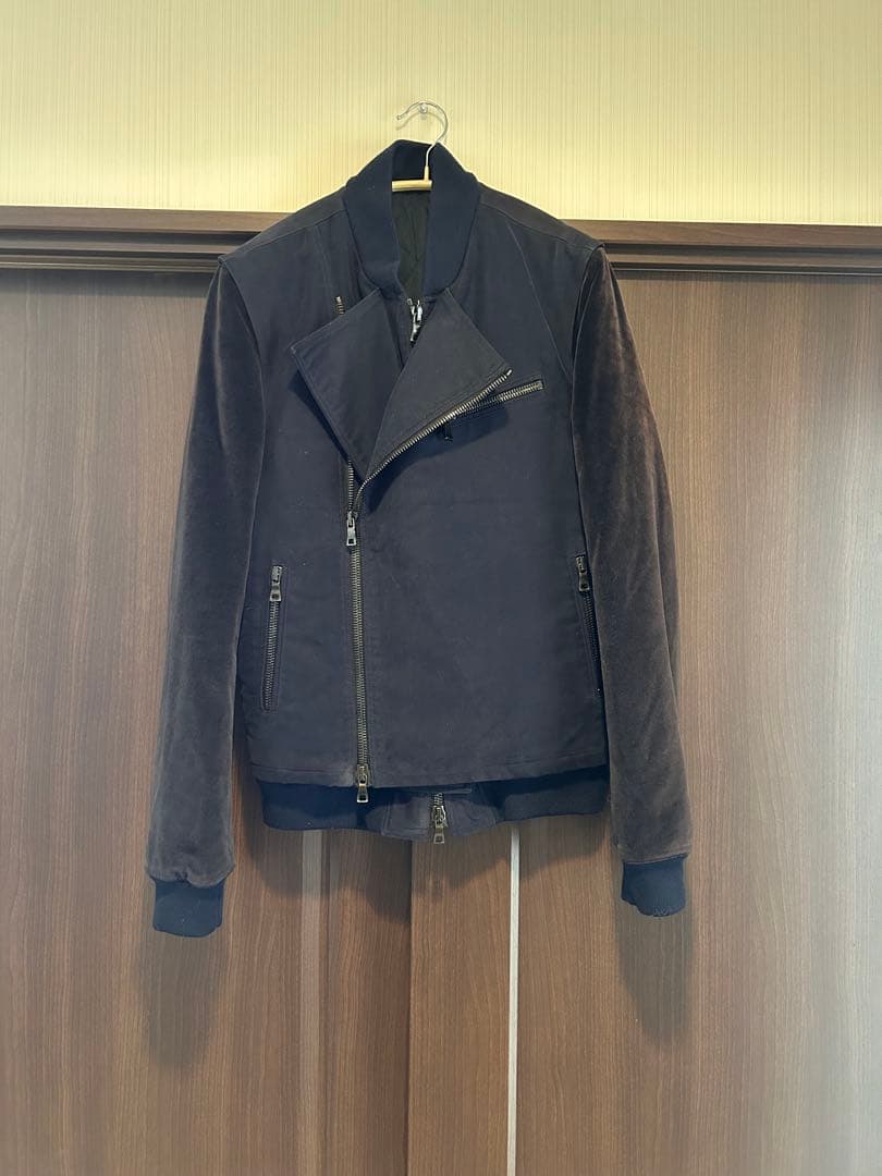 BALMAIN ライダース　MA1ダークグレー ジップアップジャケット　46 BALMAIN - バルマン A2 フライトジャケット ジップアップ レザー 紺 46