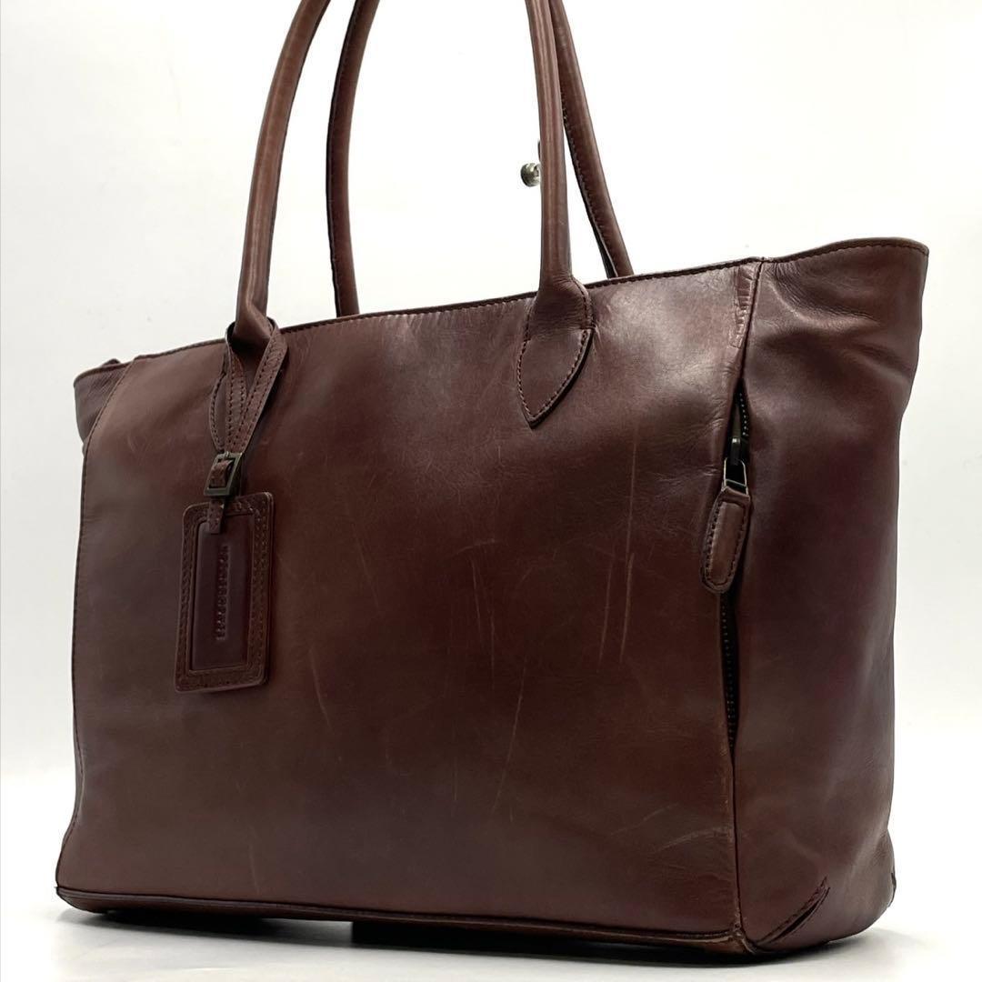 美品●マザーハウス トートバッグ ビジネスバッグ 肩掛け A4 ブラウン レザー Antique Classic Business／アンティーク クラシック ビジネス