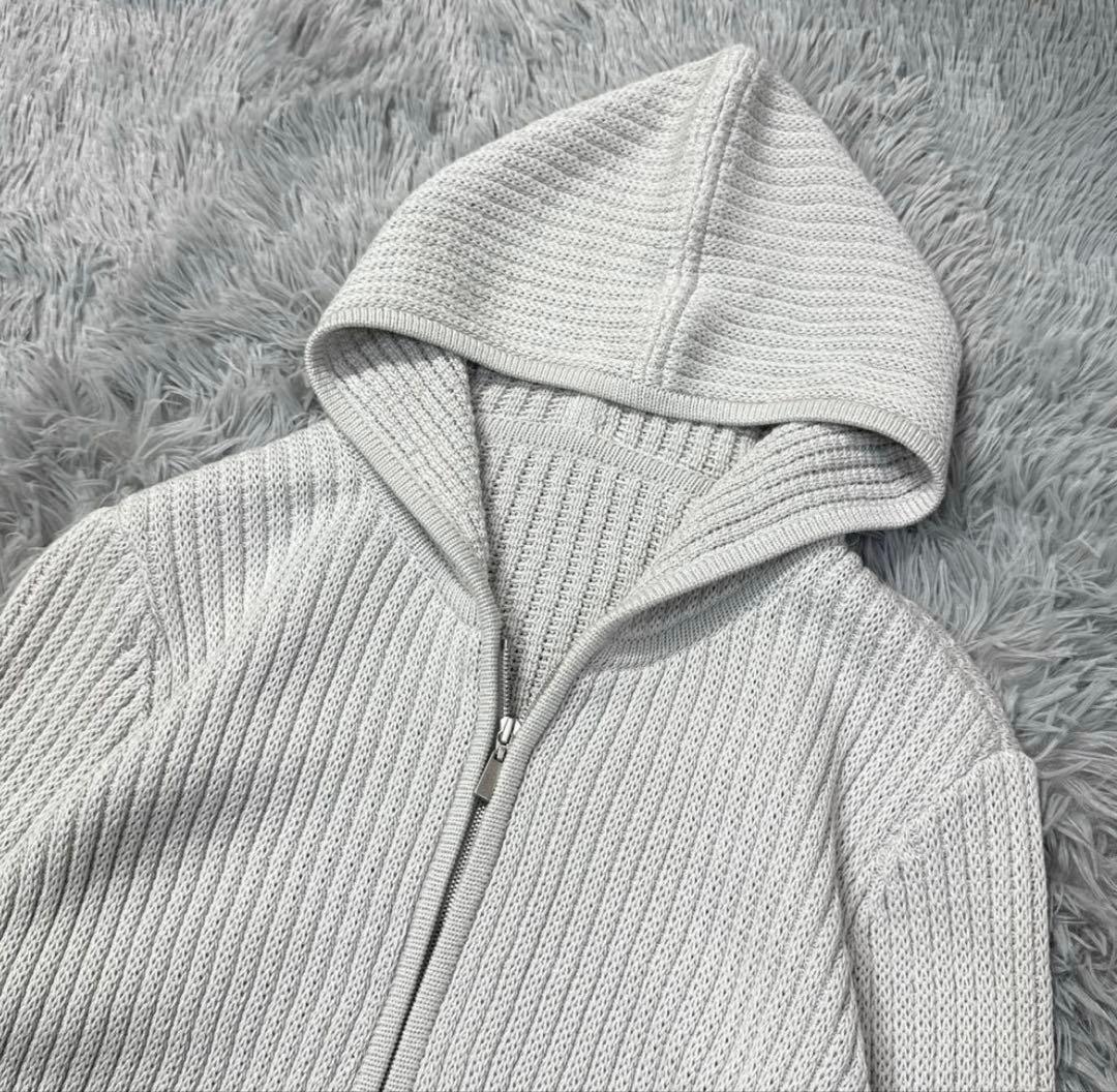 極美品 フォクシー HoodieFanニットパーカー ダブルジップ アイス