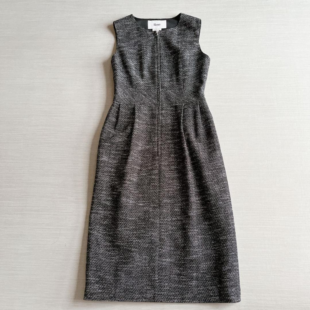 ＊極美品【ルネ】ツイード ワンピース フロントジップ ブラック 34 ビジュー twiggyライク日本製ツイードワンピース｜JENNE(ジェンヌ)公式通販