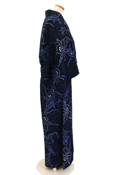 ☆専用☆美品 浴衣 有松絞り バチ衿 濃紺 菖蒲 身丈160cm お洒落 夏