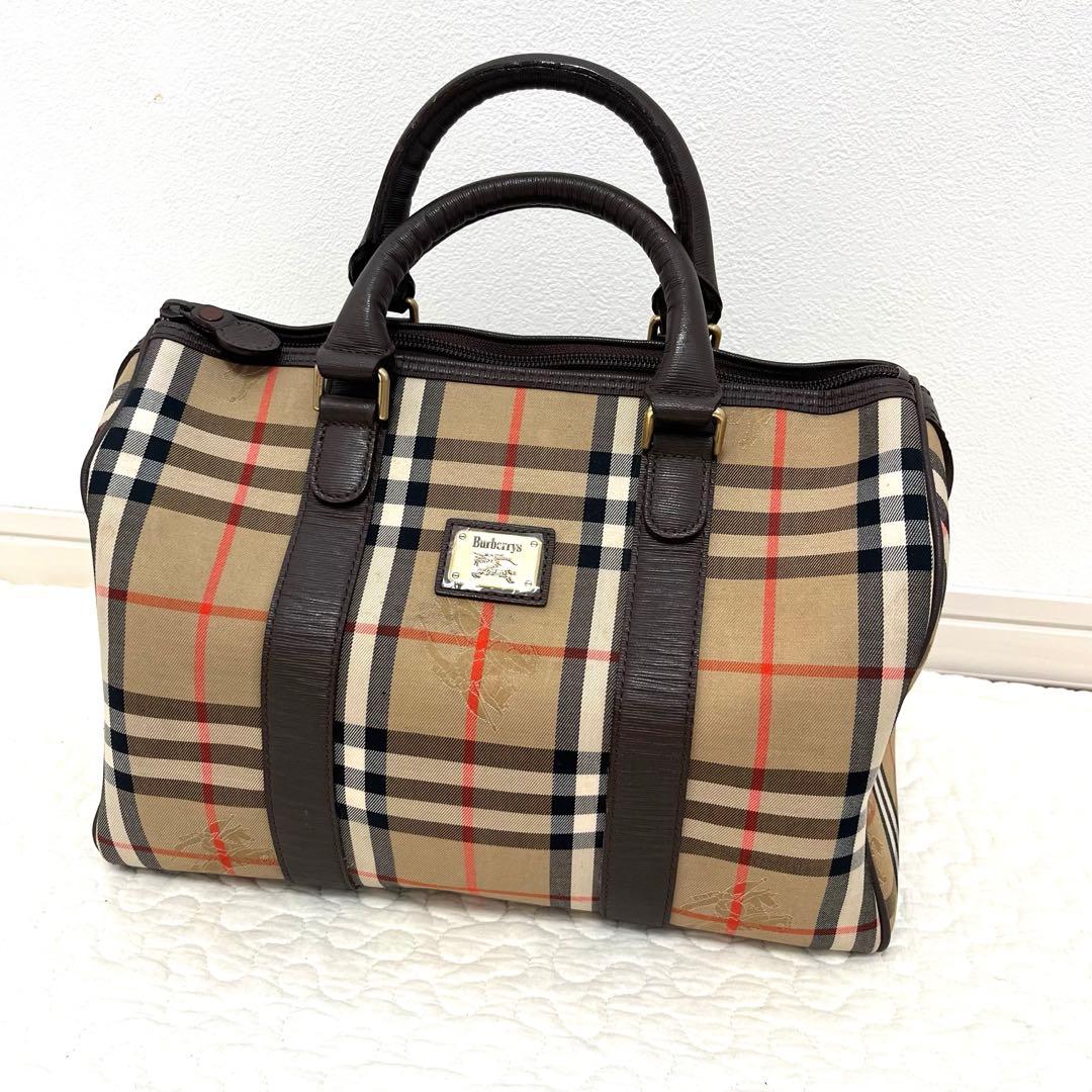 美品　Burberry バーバリー ミニボストンバッグ ノバチェック レザー BURBERRY バーバリー ミニボストン ハンドバッグ ノバチェック ロゴ