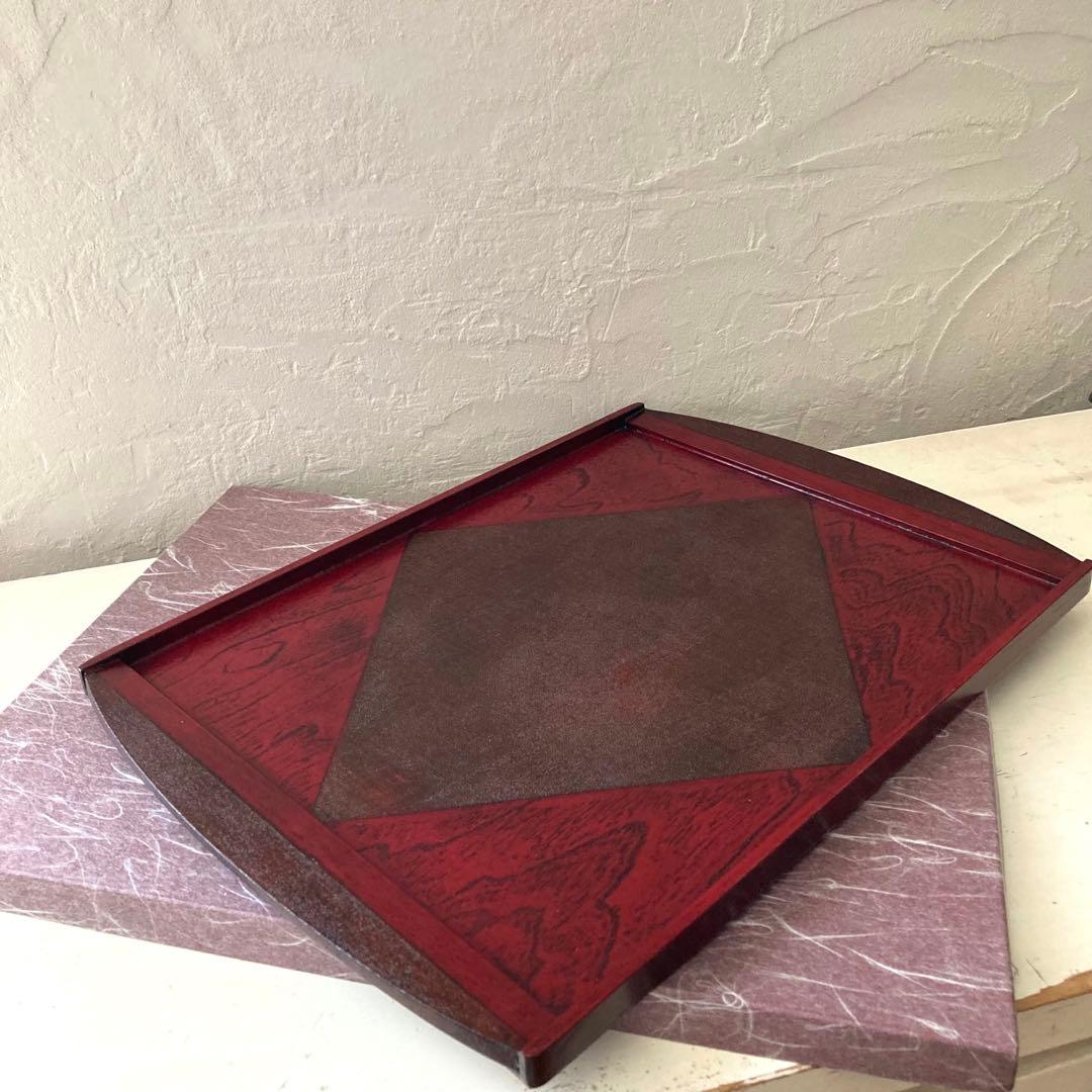 新品 未使用 紅布着 鈴木誠一郎作 会津塗 会津塗漆器 うるし塗り お盆