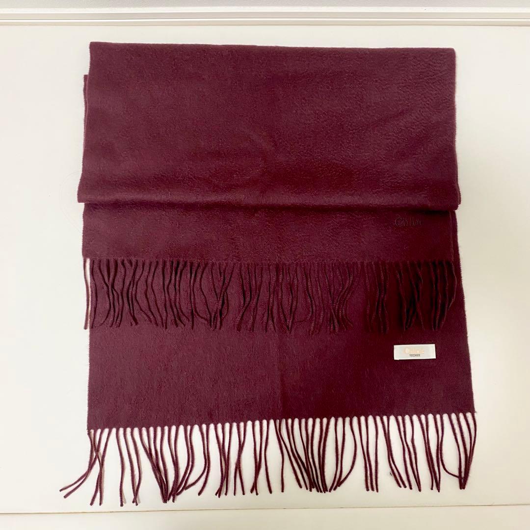 Chloe（クロエ）カシミヤ 大判ストール スカーフ マフラー ボルドー 赤