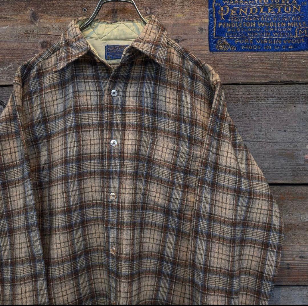 Pendleton チェック柄 ウール 長袖シャツ PENDLETON ペンドルトン 70年代 USA製 オープンカラー チェック柄
