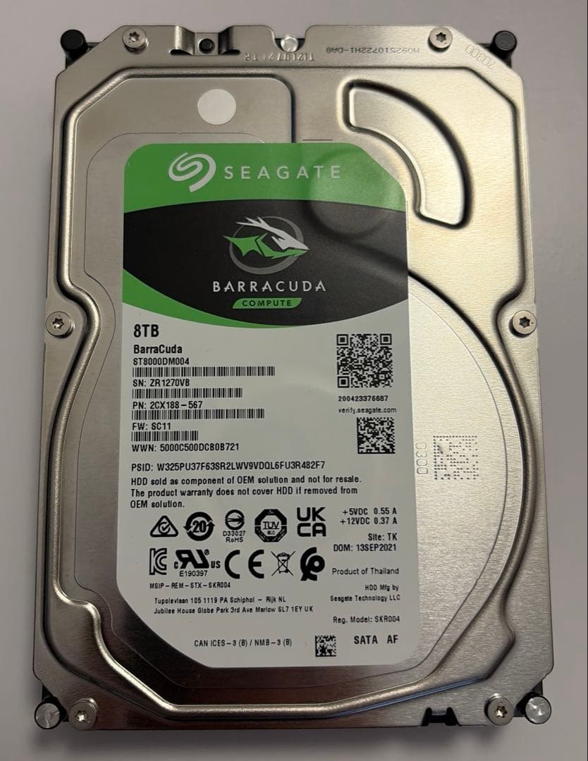 Seagate 8TB ST8000DM004 5400rpm【動作確認済】 SEAGATE BARRACUDA 8TB 5.4K 6Gbps 3.5