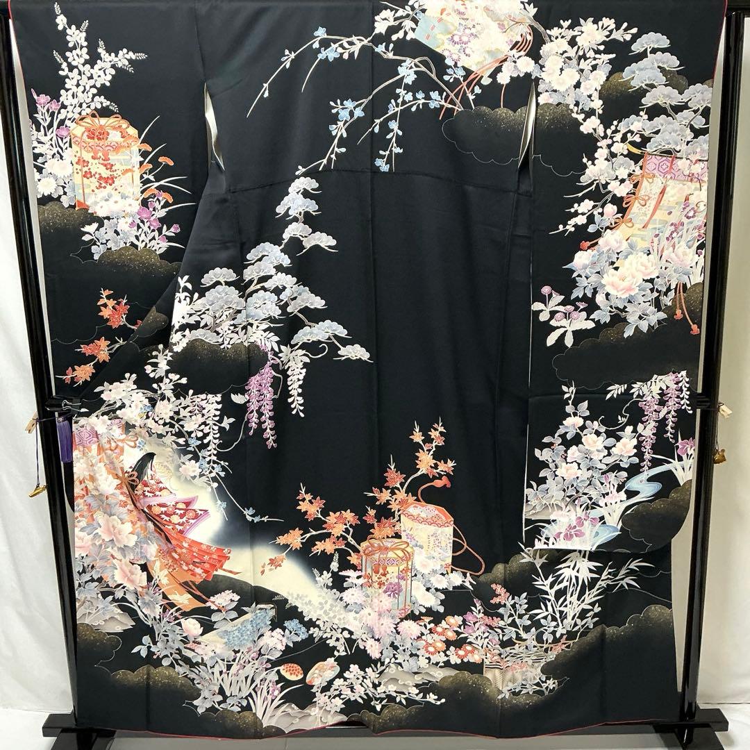 b231 正絹　振袖　友禅　金銀彩　伊達衿付　着物 京都きもの友禅 半衿 刺繍 半襟 振袖 成人式 着物 和装 和服 小物 白