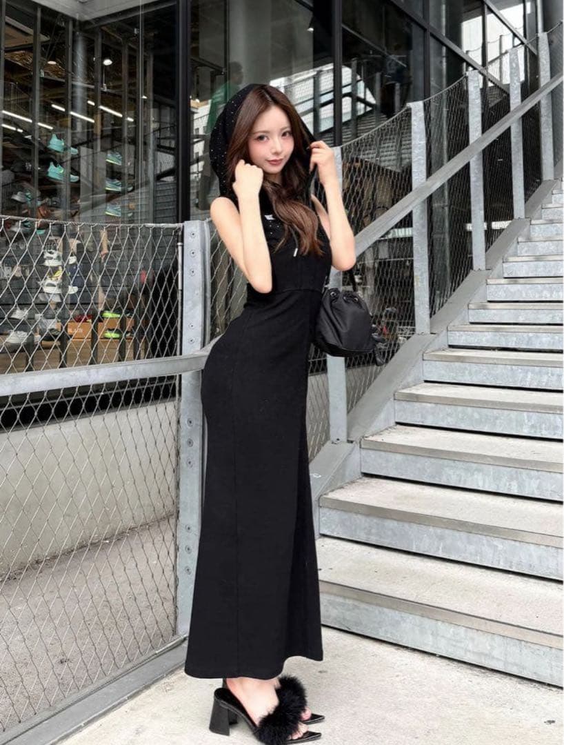 Darich ダーリッチ♡シャイニースウェットロングワンピース FREE BK